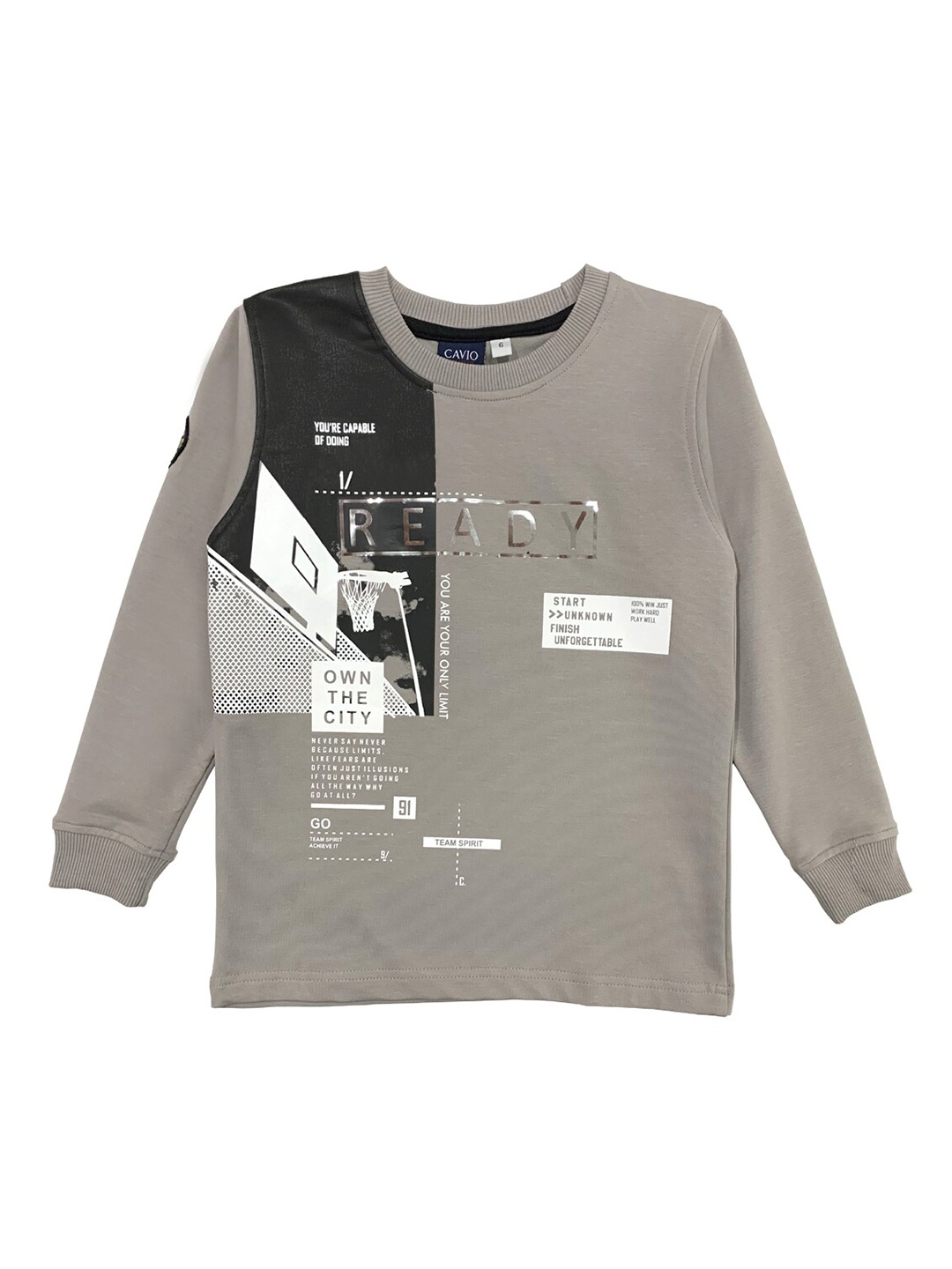 CAVIO Boys Grey Printed T-shirt