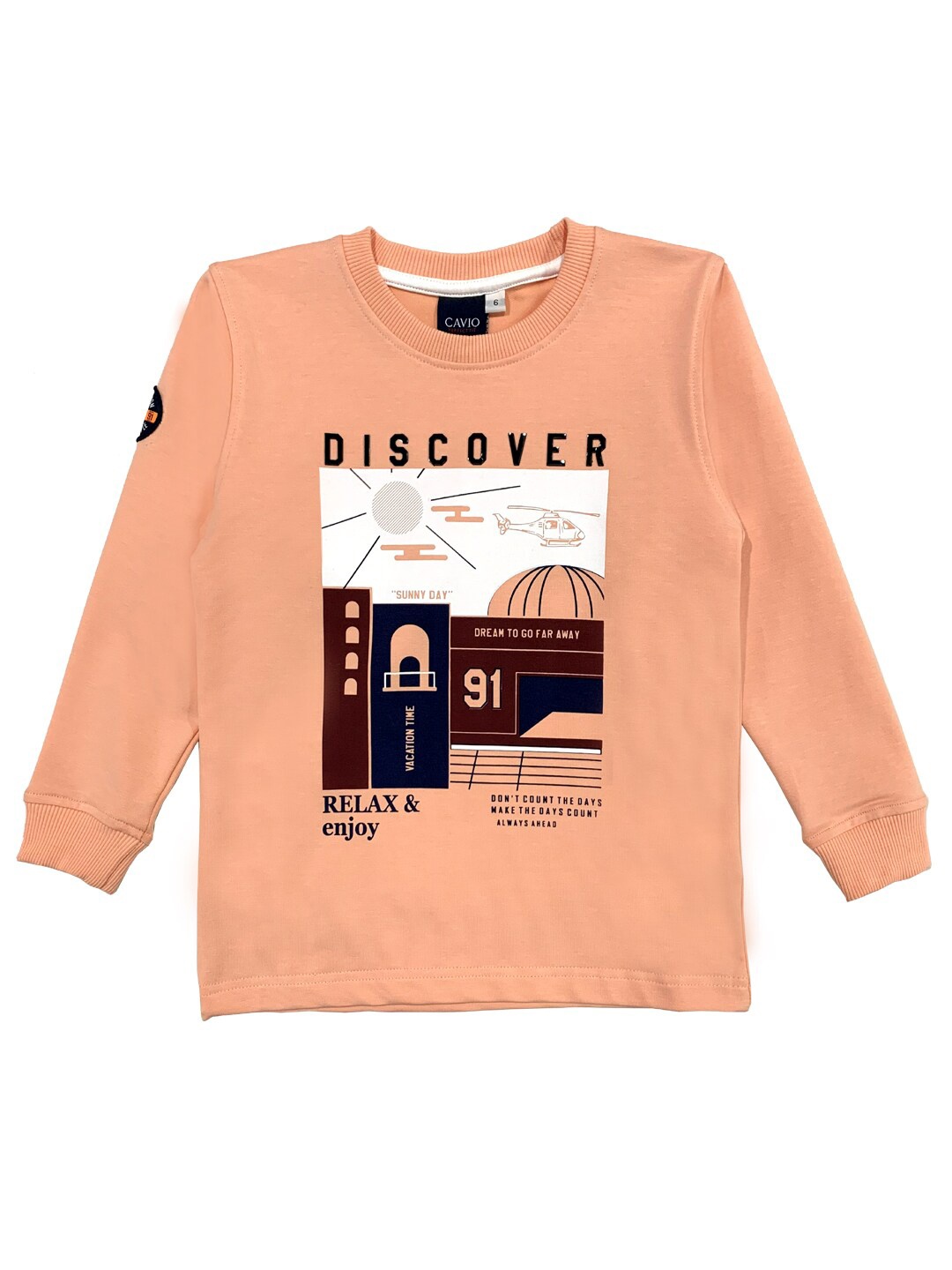 

CAVIO Boys Peach-Coloured Printed T-shirt