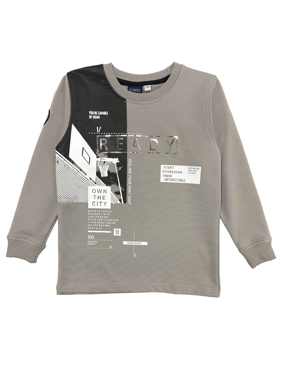 

CAVIO Boys Grey Typography Printed T-shirt