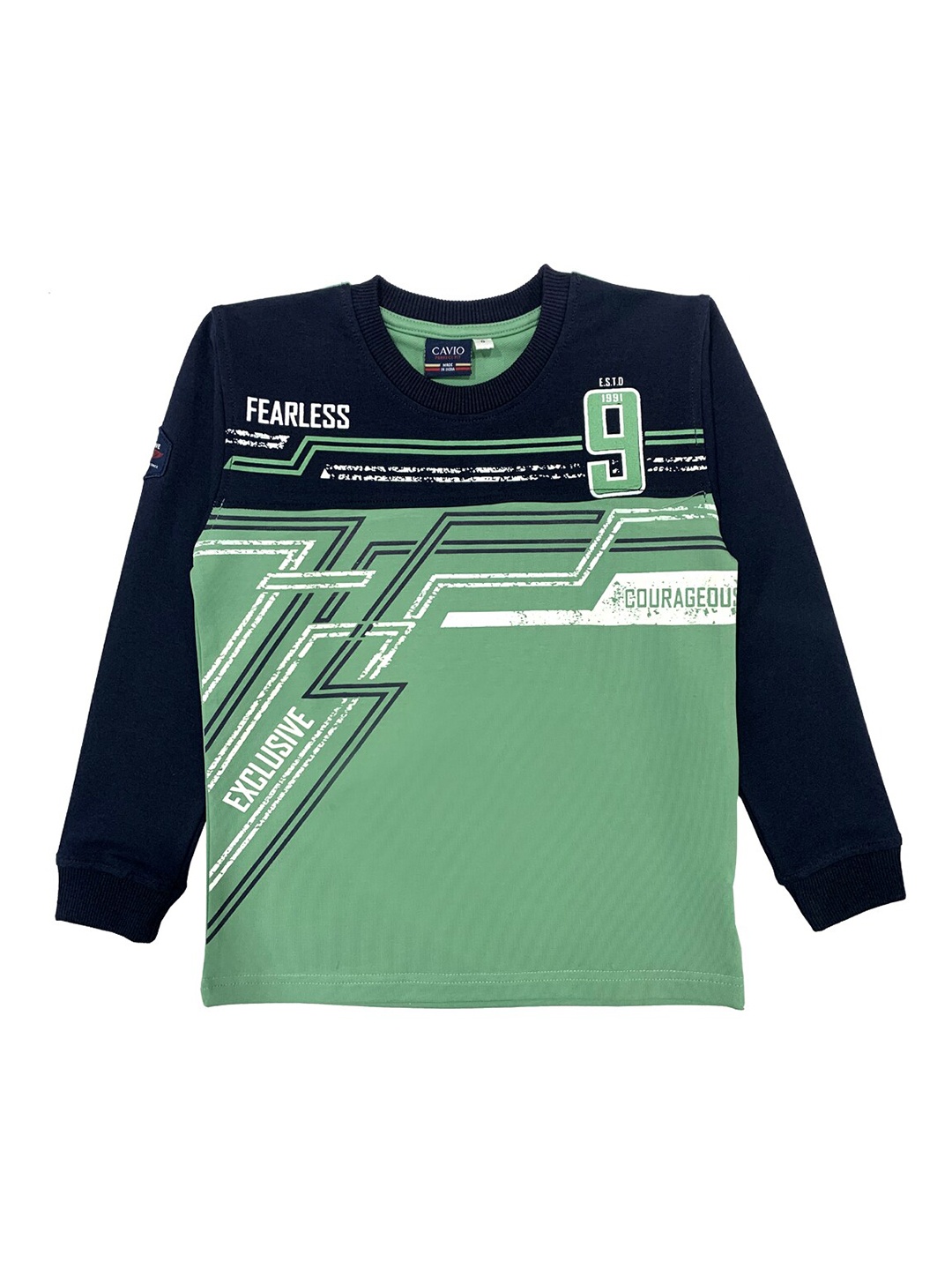 

CAVIO Boys Green & Navy Blue Printed T-shirt