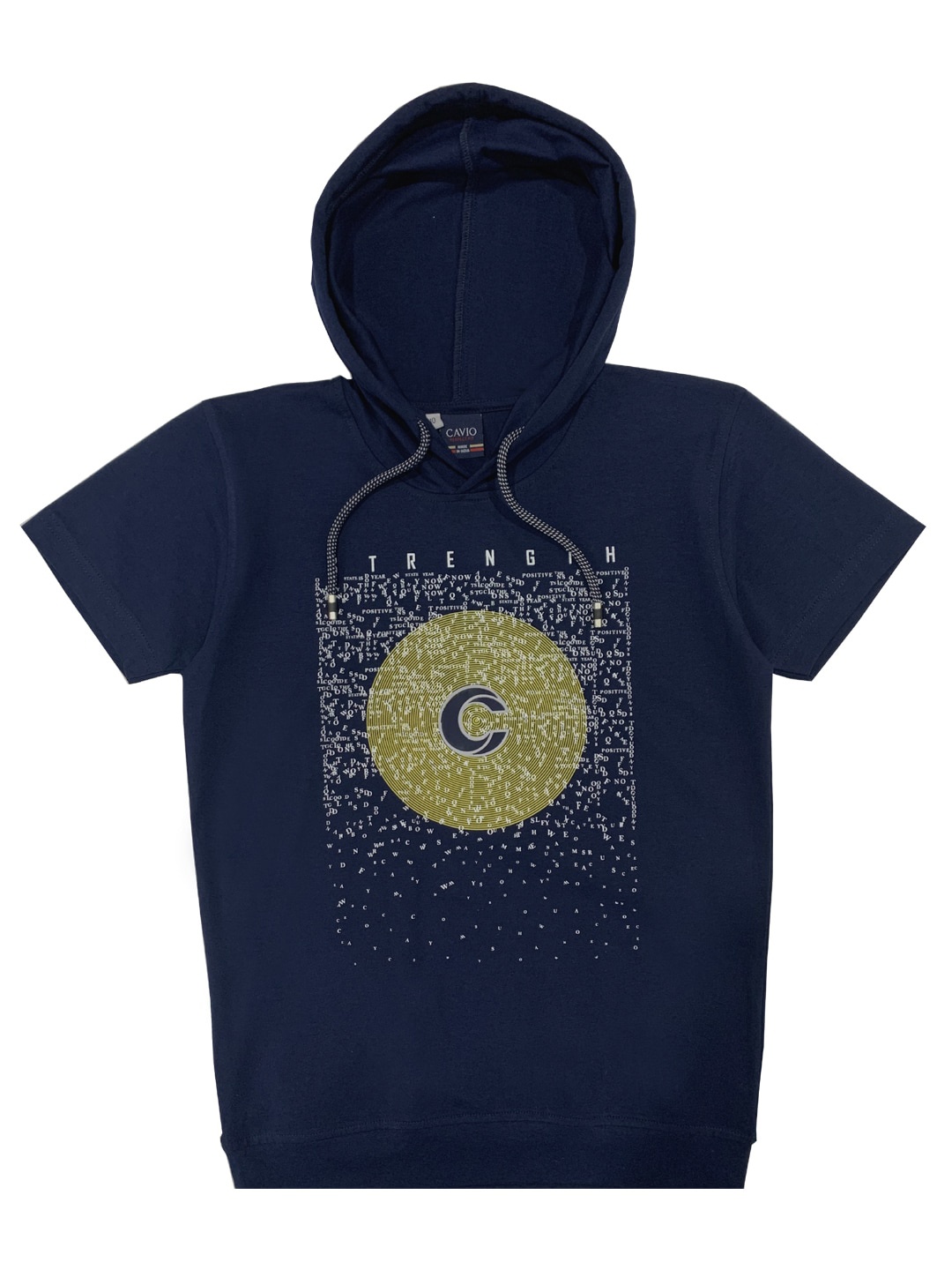 

CAVIO Boys Navy Blue Printed Hooded T-shirt