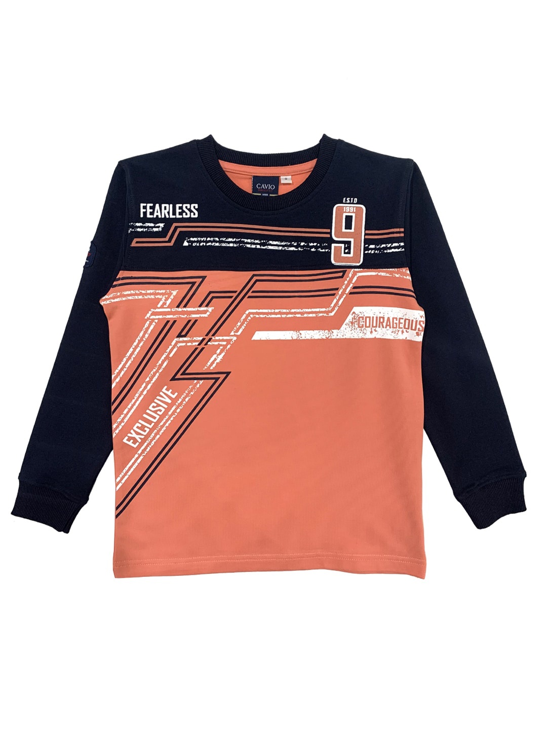 

CAVIO Boys Peach-Coloured Colourblocked T-shirt
