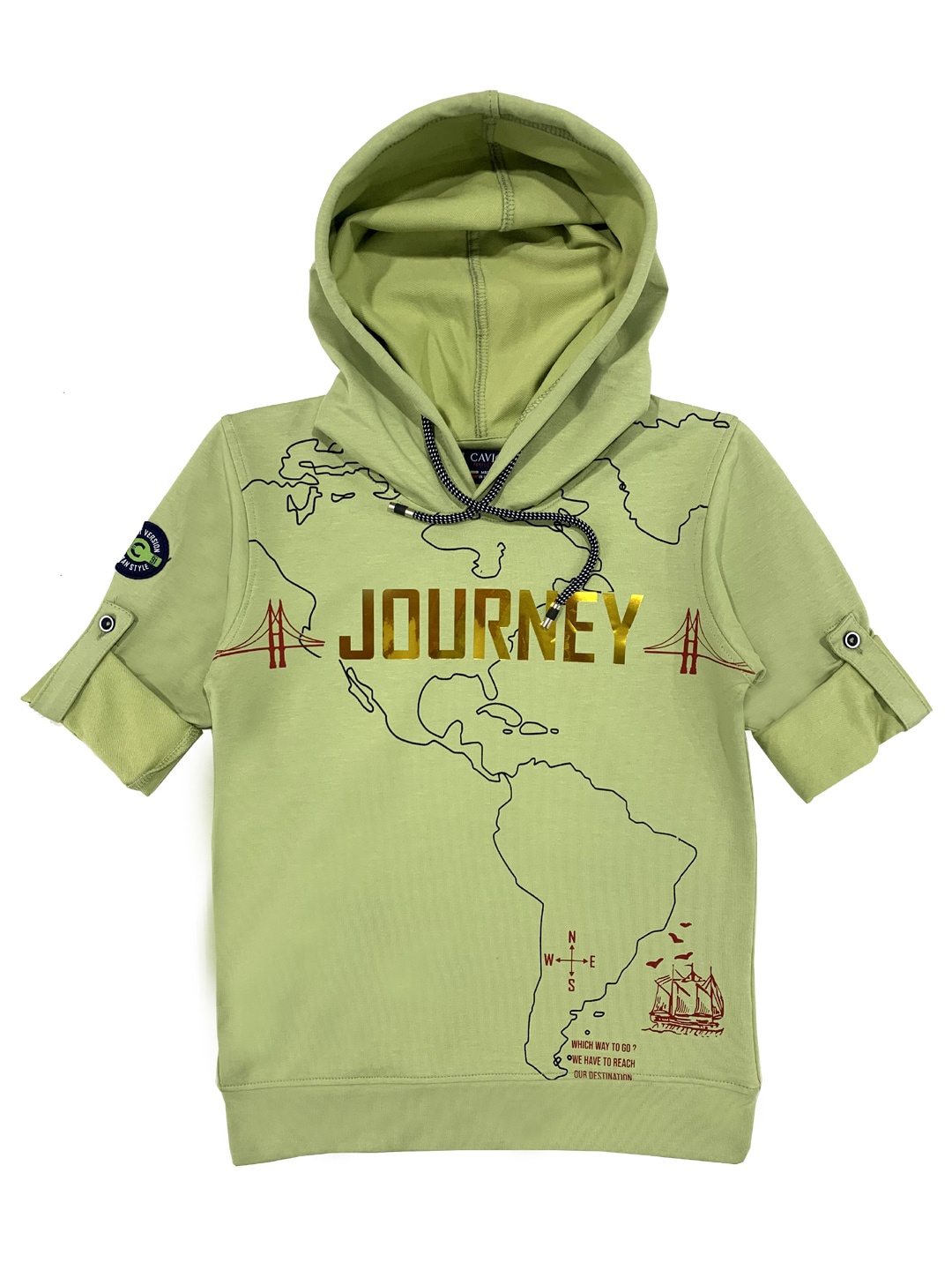 

CAVIO Boys Green Printed Hooded T-shirt