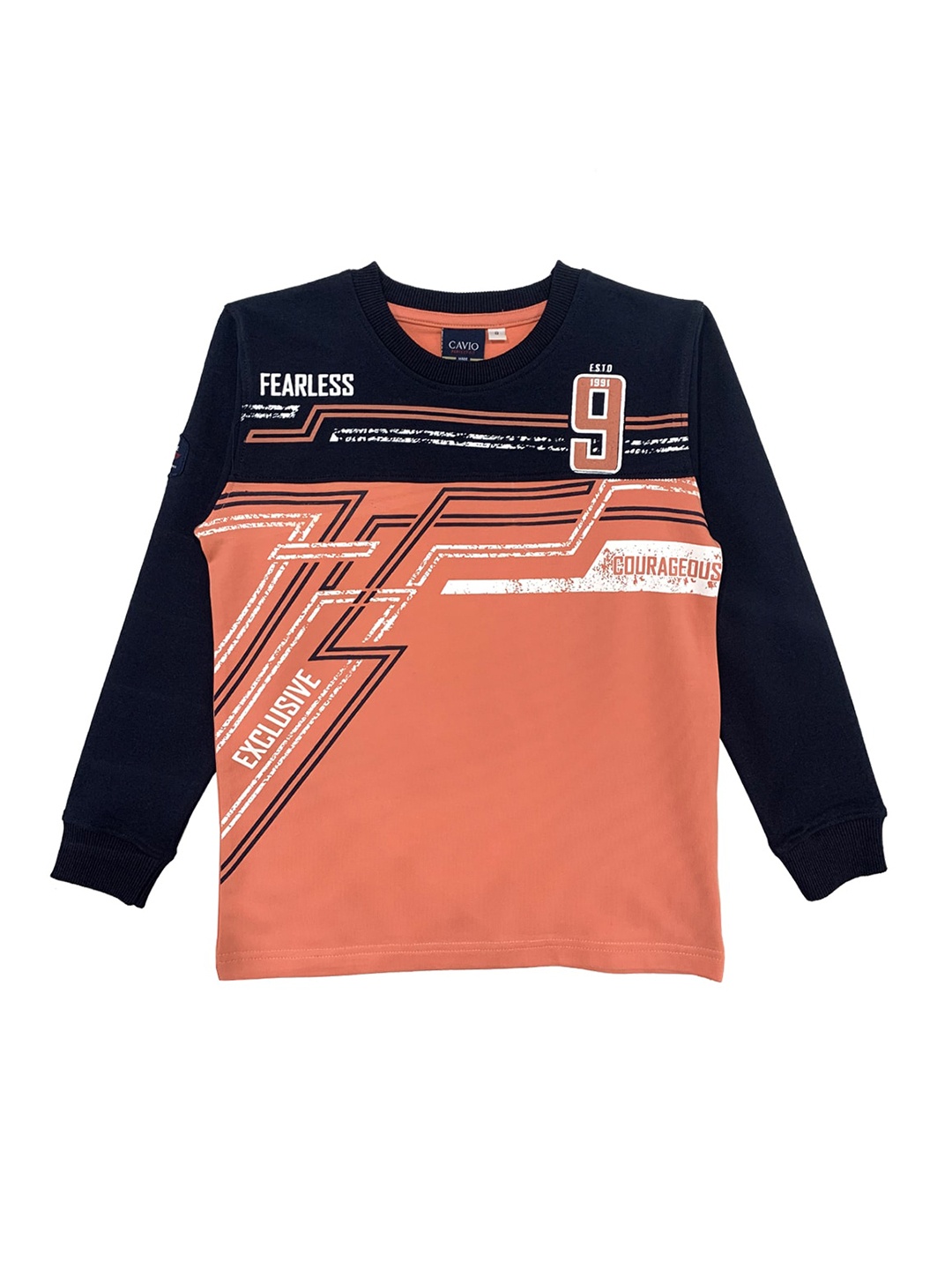 CAVIO Boys Peach-Coloured & Black Printed T-shirt