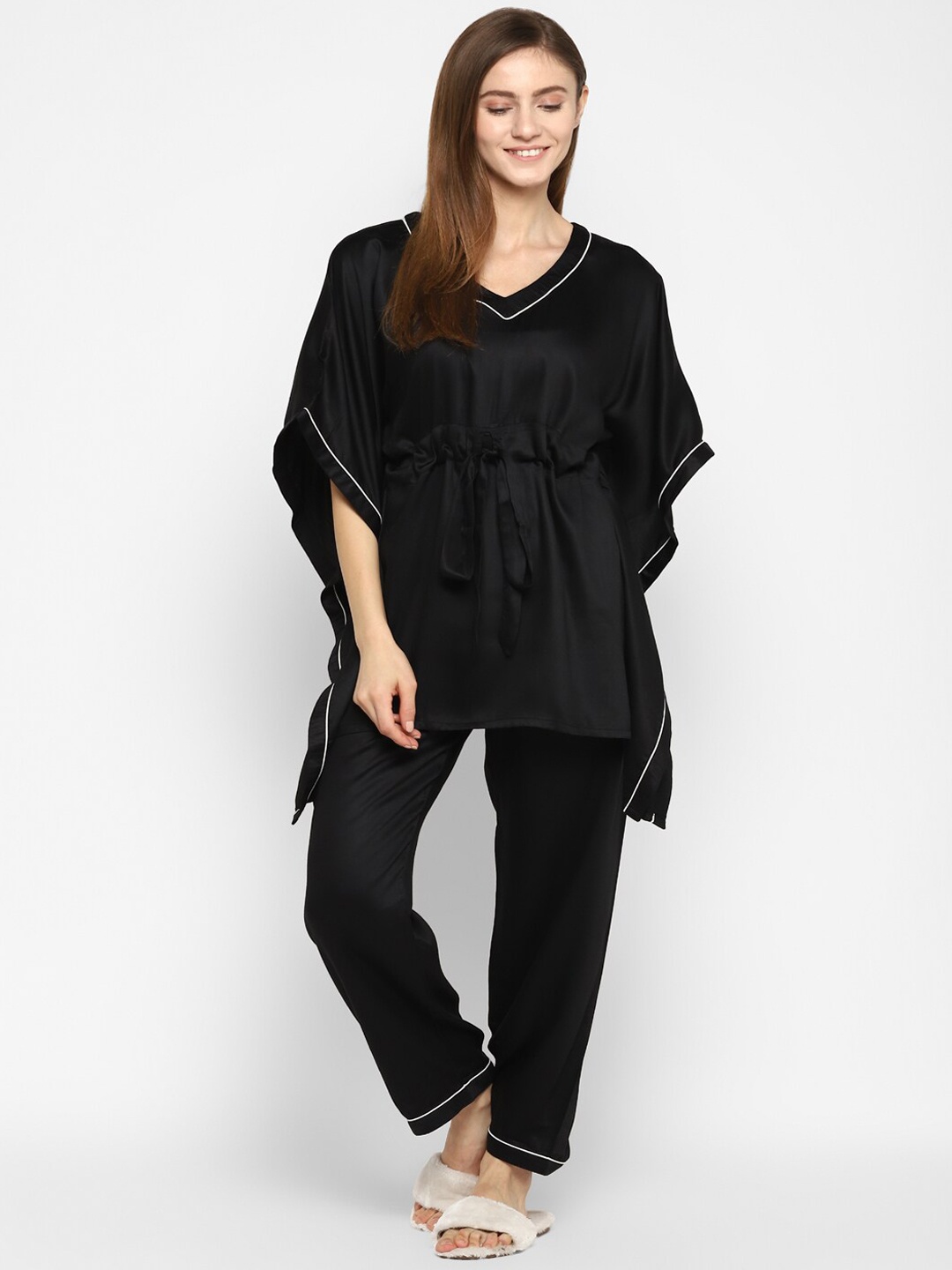 shopbloom Women Black Kaftan Night Suit