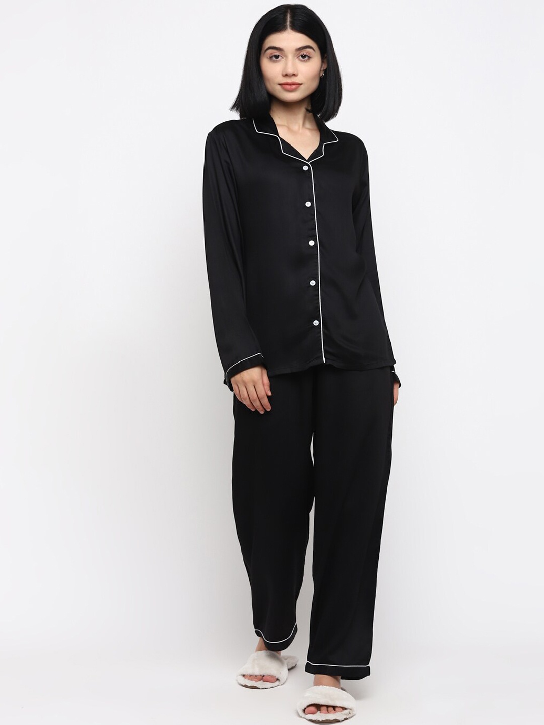

shopbloom Women Black Solid Night suit
