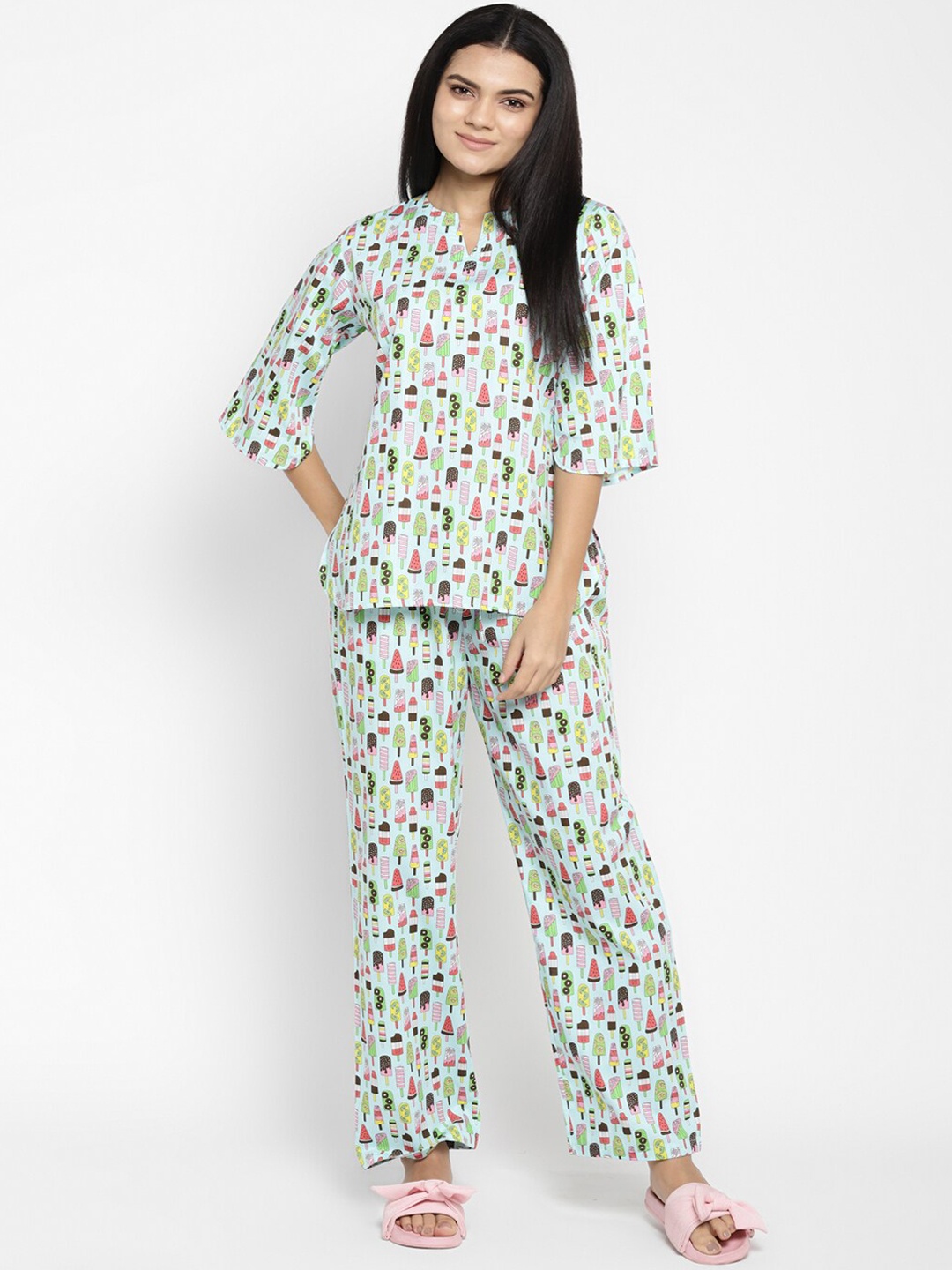 

Shopbloom Women Green Printed Night Suit