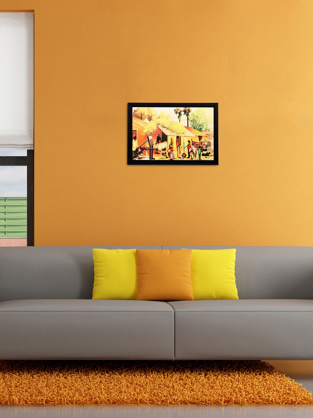 

eCraftIndia Multicoloured Village View Matt Texture Framed Wall Art, Multi