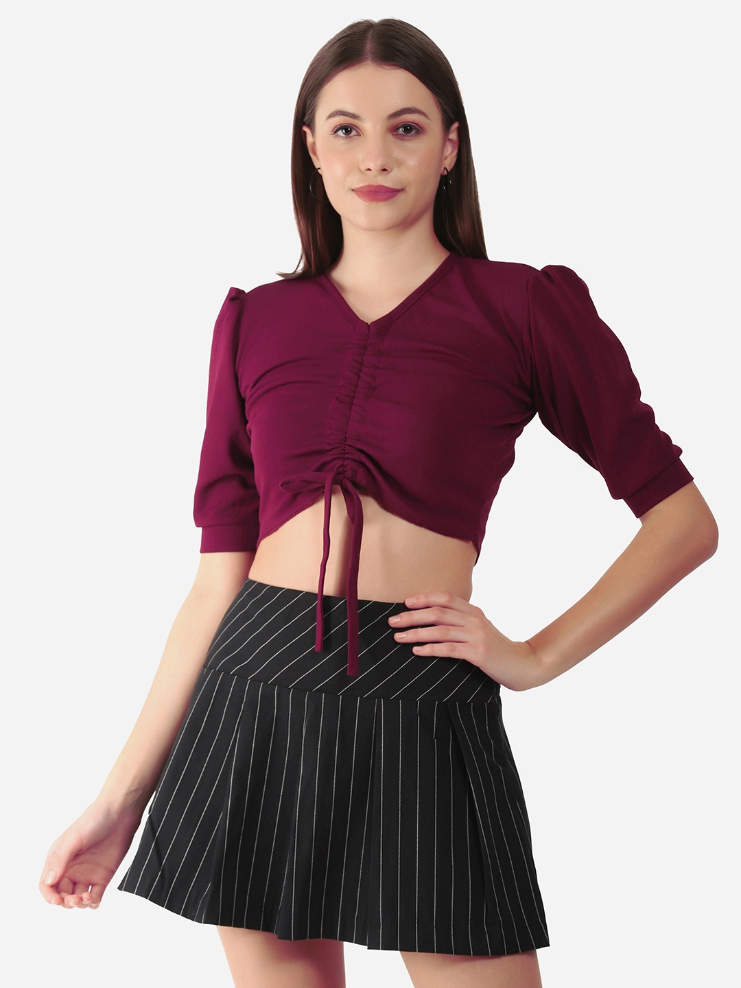 

Selvia Maroon Twisted Chiffon Crop Top