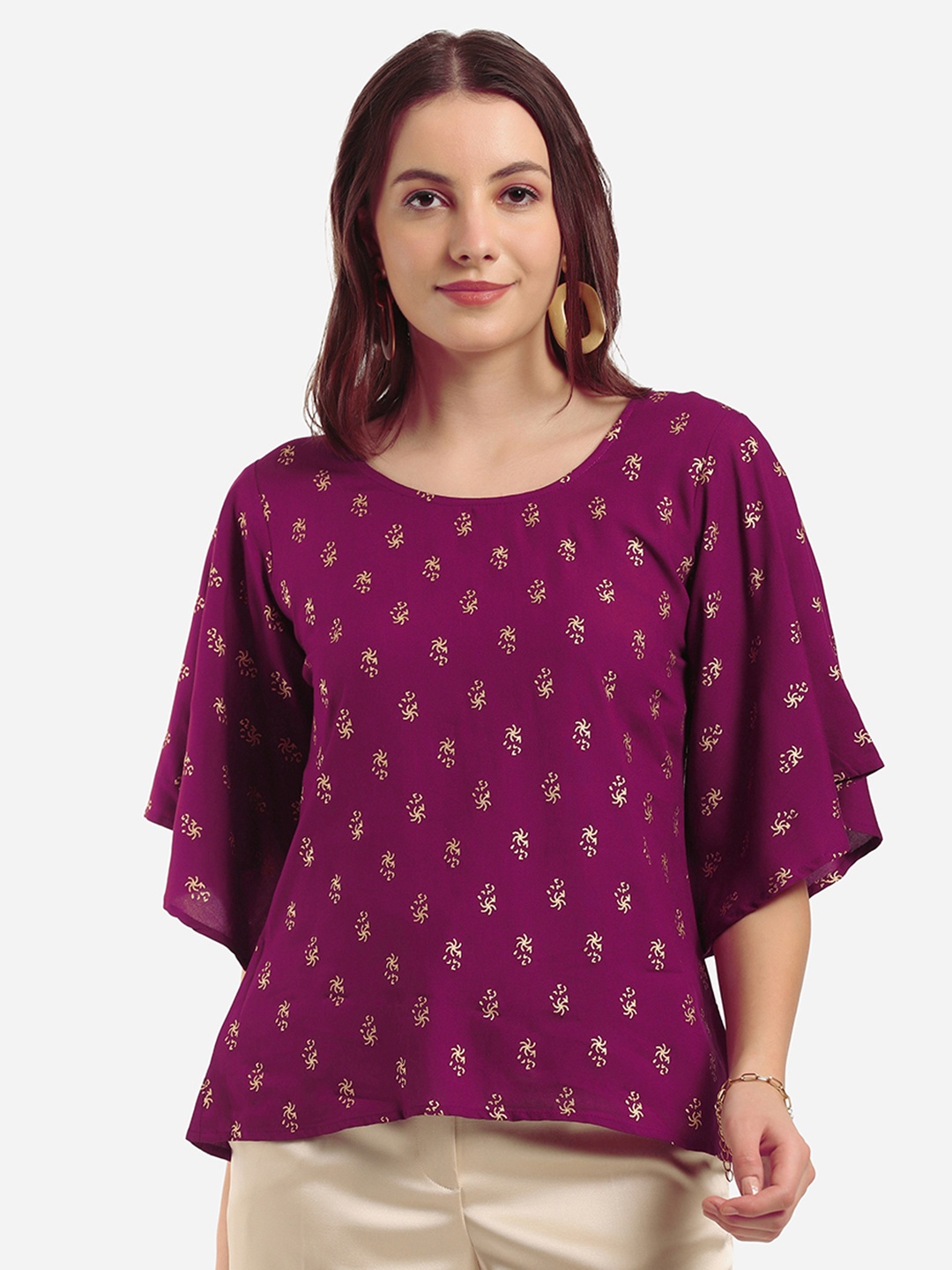 

Selvia Purple Foil Print Top