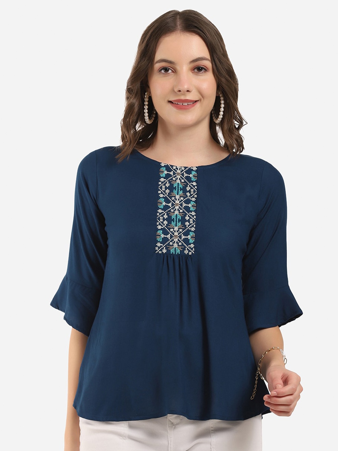 

Selvia Blue Embroidered Top
