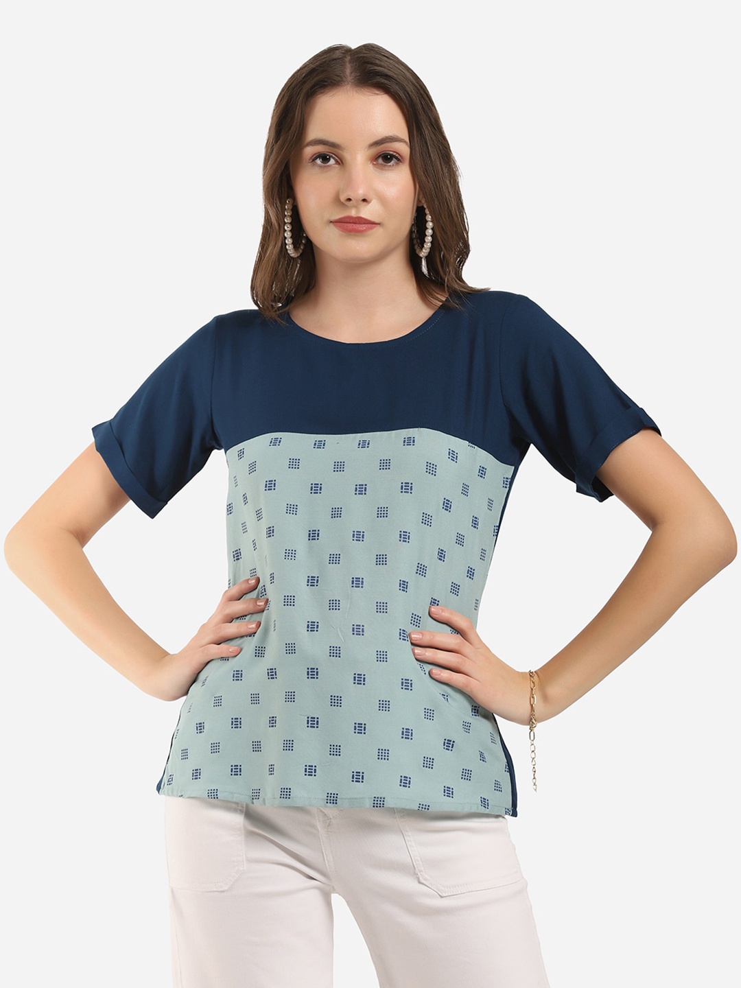 

Selvia Teal Blue Print Top