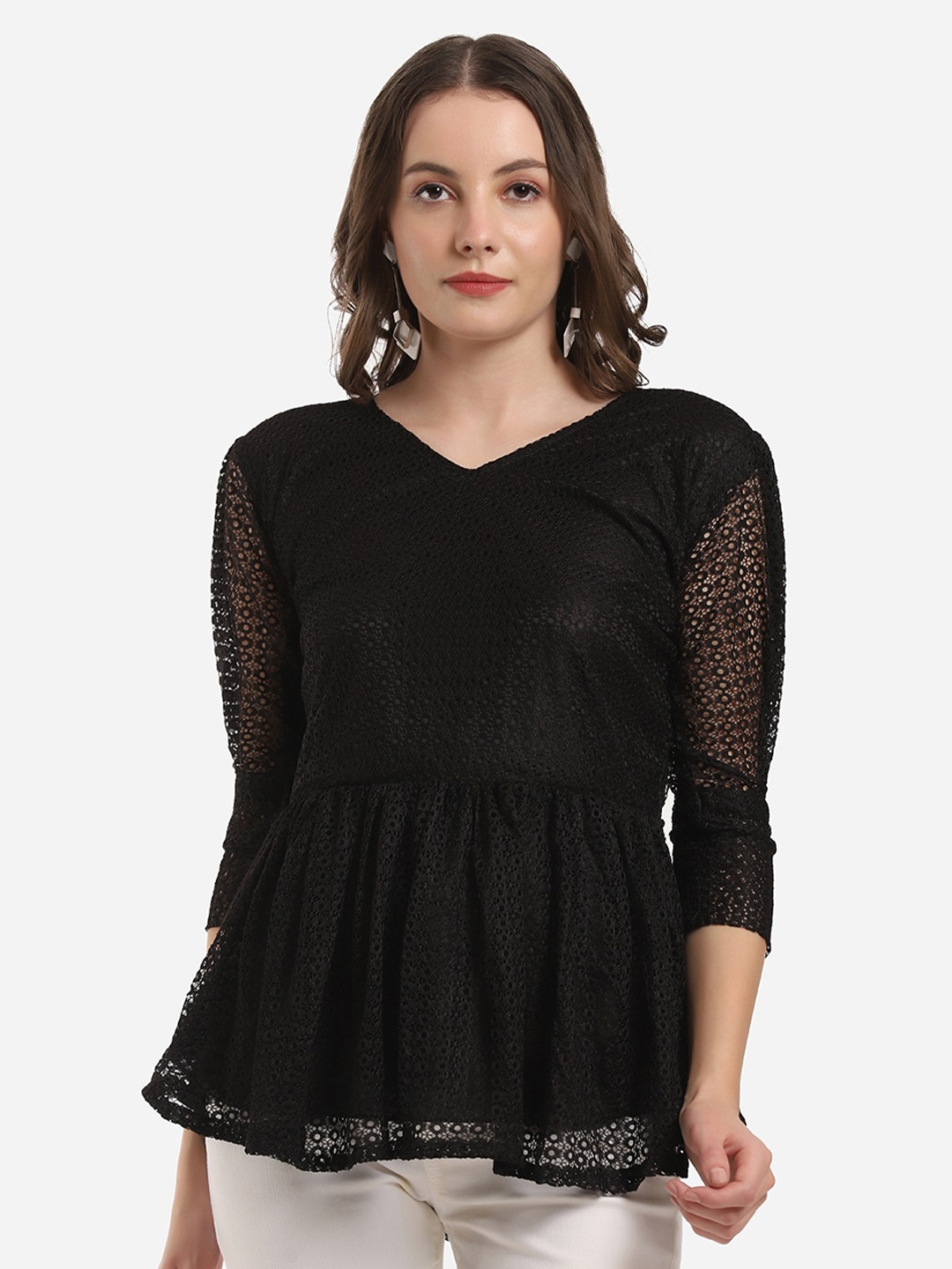 

Selvia Black Net Peplum Top