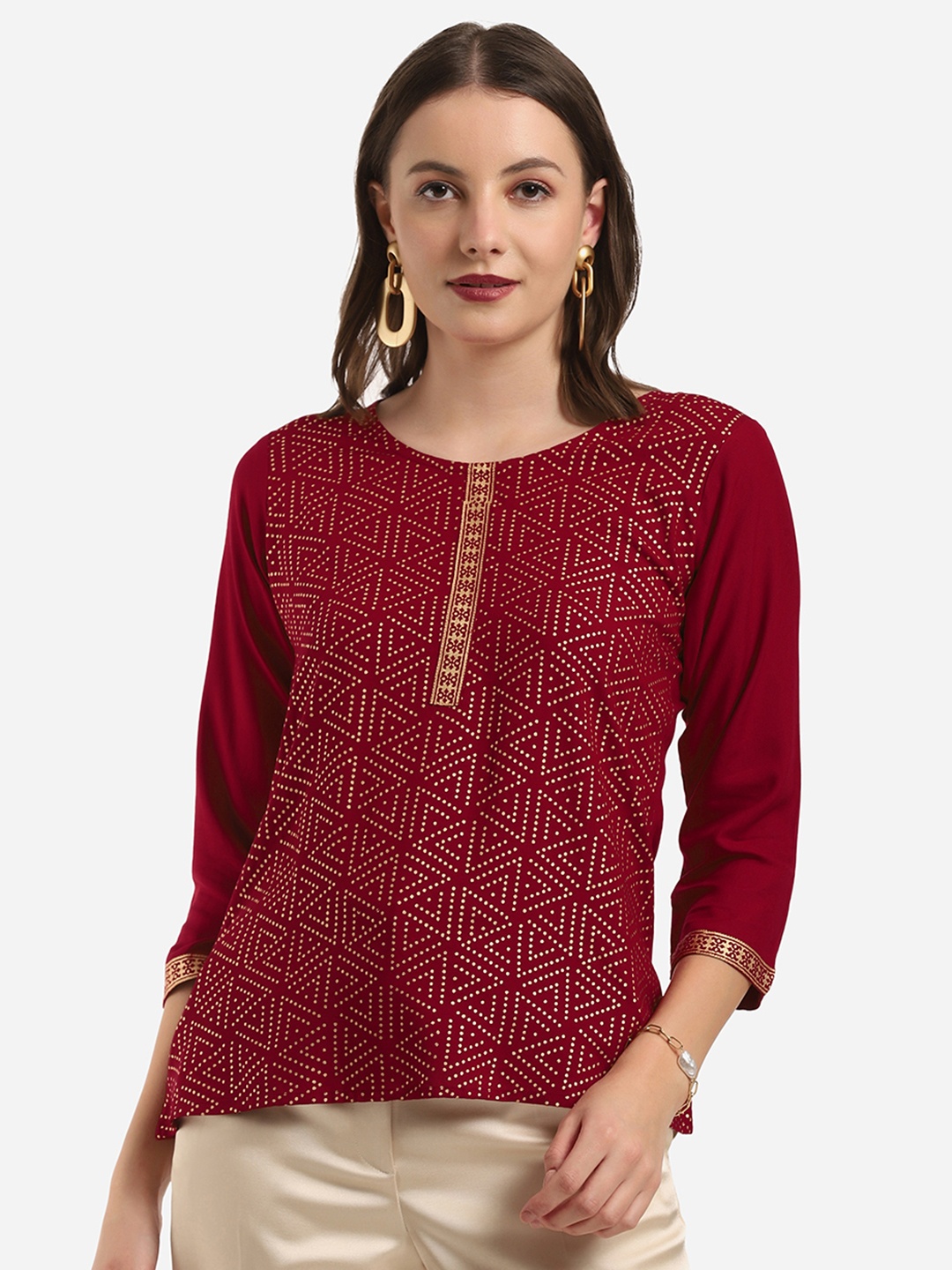 

Selvia Maroon Geometric Print Top