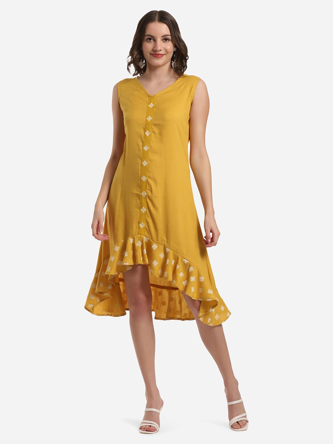 

Selvia Mustard Yellow A-Line Dress