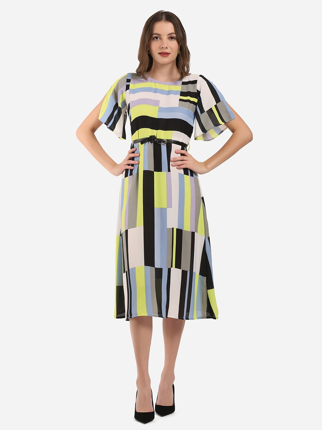 

Selvia White & Blue Crepe Midi Dress