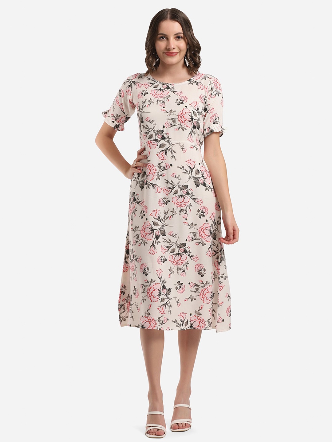 

Selvia White & Pink Floral Midi Dress