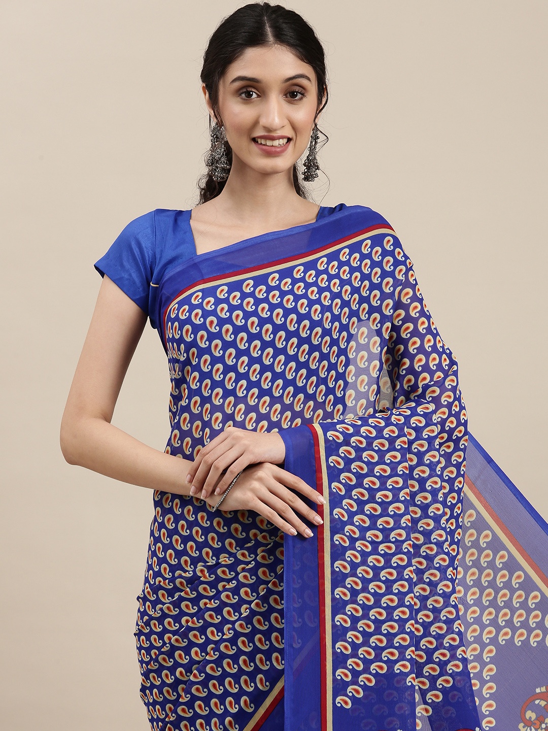 

KALINI Blue & Beige Paisley Saree