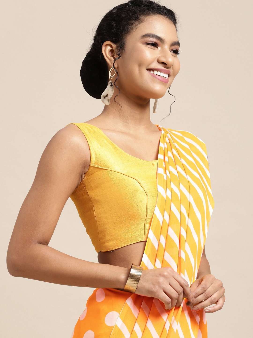 

KALINI Yellow & White Half and Half Saree
