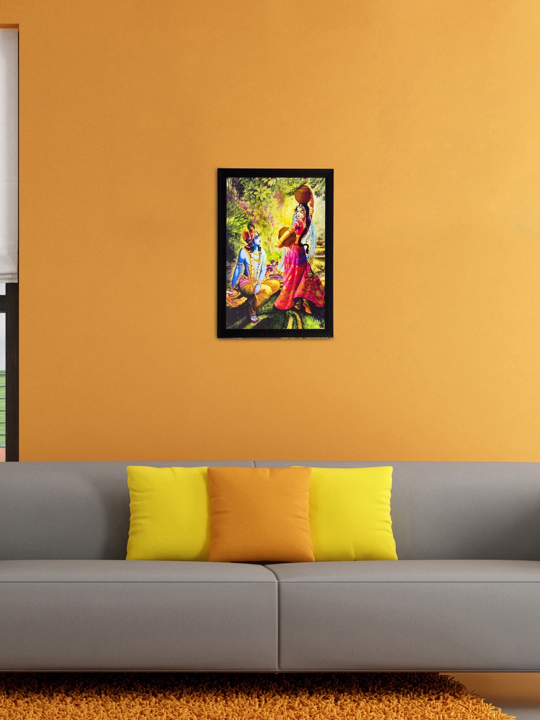 

eCraftIndia Multicoloured Lord Krishna UV Framed Wall Art, Multi