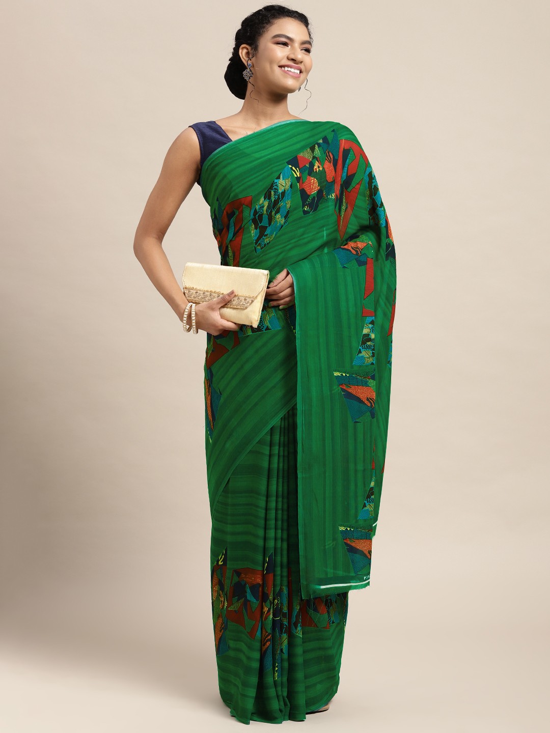 

KALINI Green & Orange Printed Saree