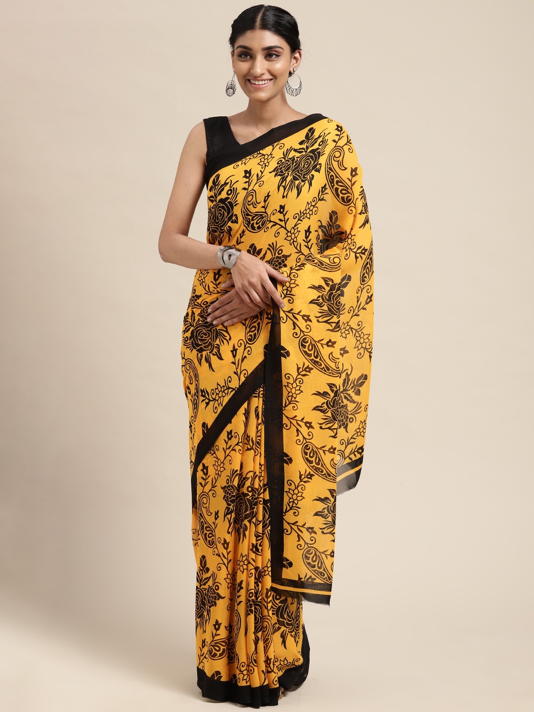 

KALINI Yellow & Black Paisley Saree