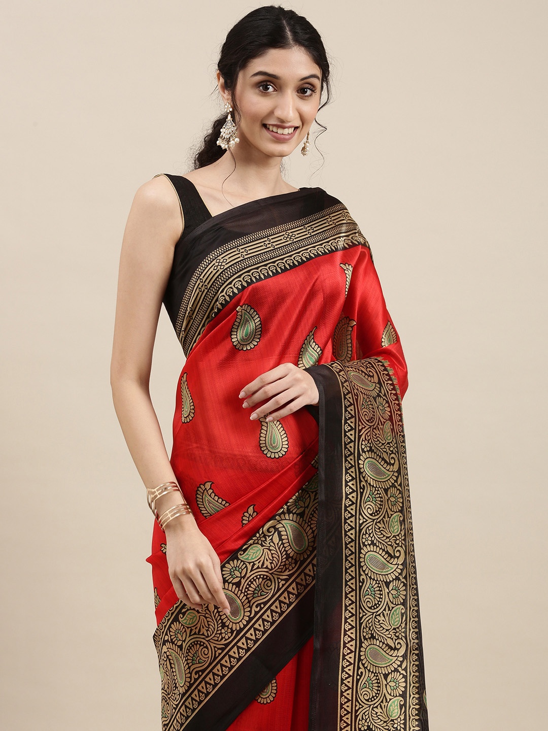 

KALINI Women Red & Black Paisley Saree