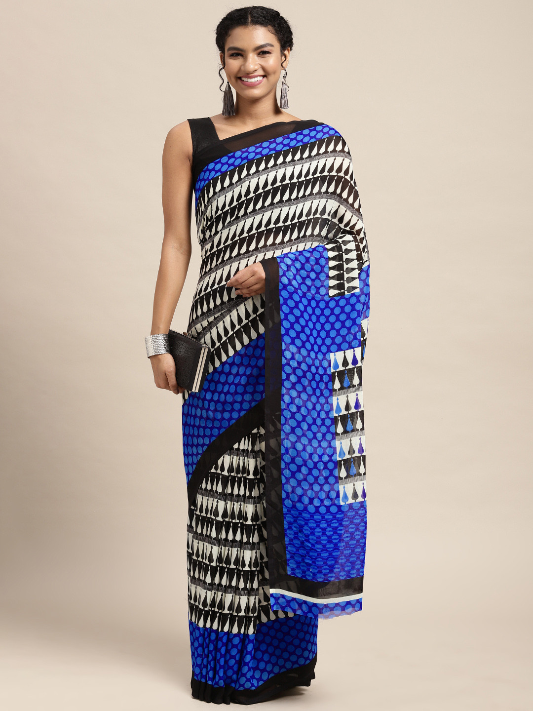 

KALINI Black & White Ethnic Motifs Saree