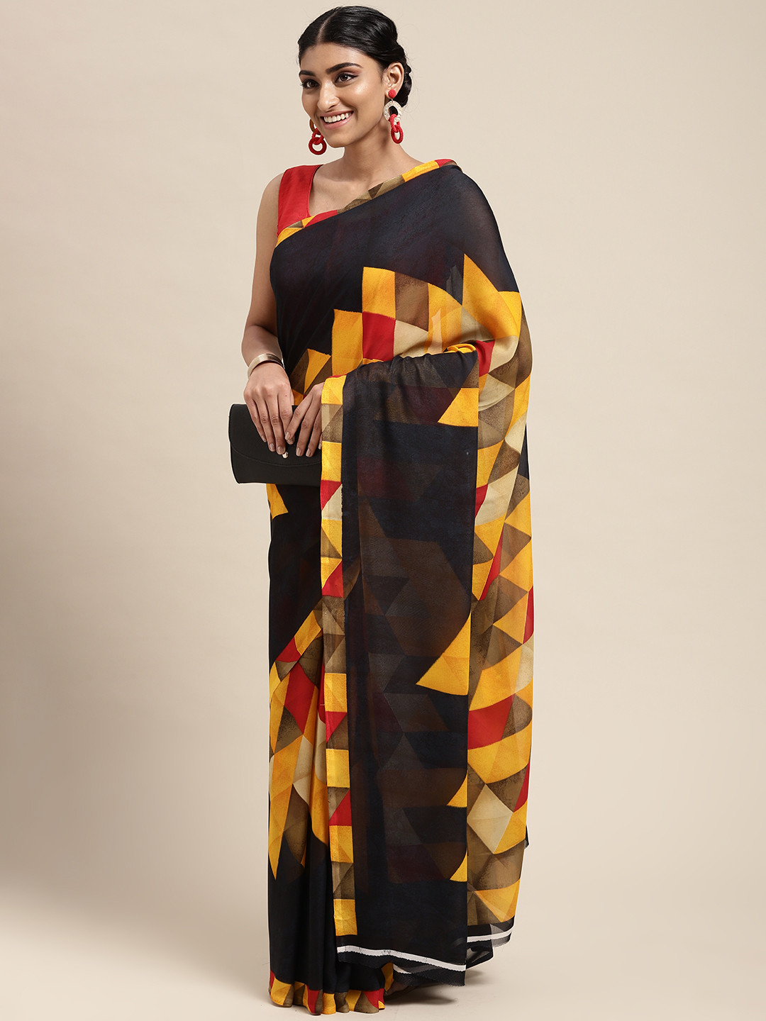 

KALINI Black Poly Georgette Casual Saree