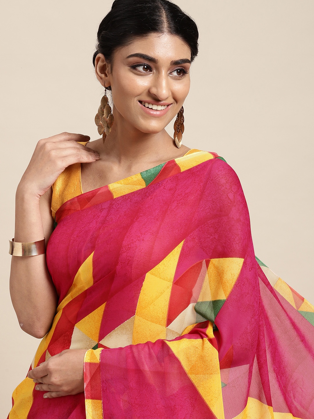 

KALINI Pink Poly Georgette Casual Saree