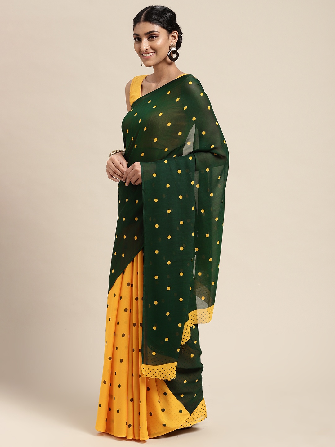 

Moda Rapido Yellow & Green Poly Georgette Casual Saree