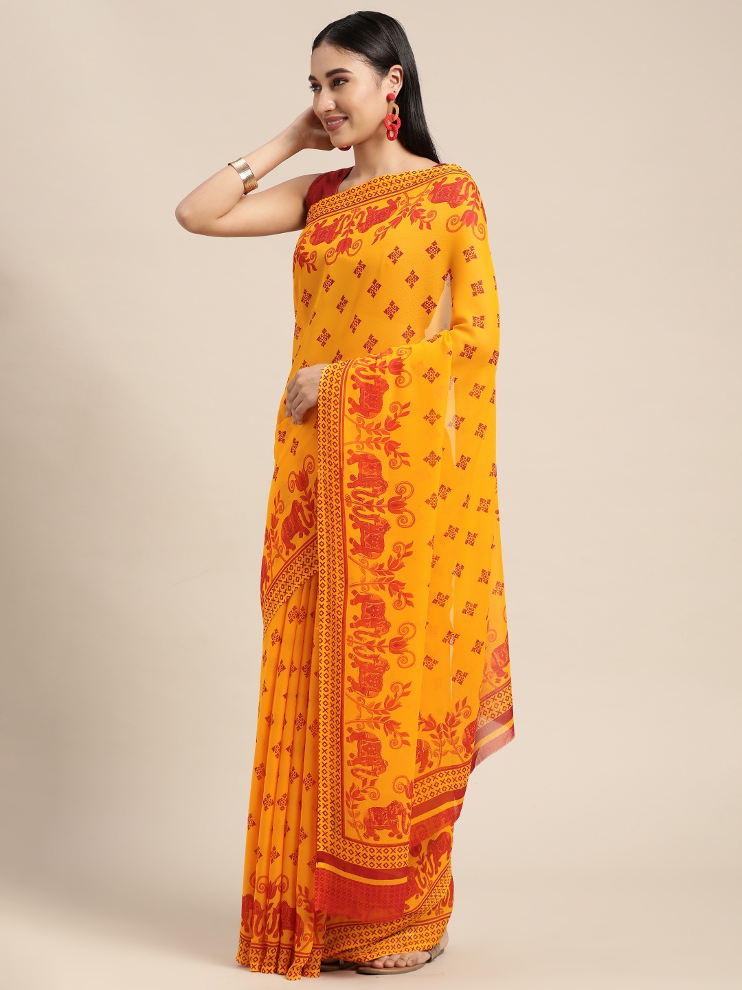 

Moda Rapido Yellow Ethnic Motifs Saree