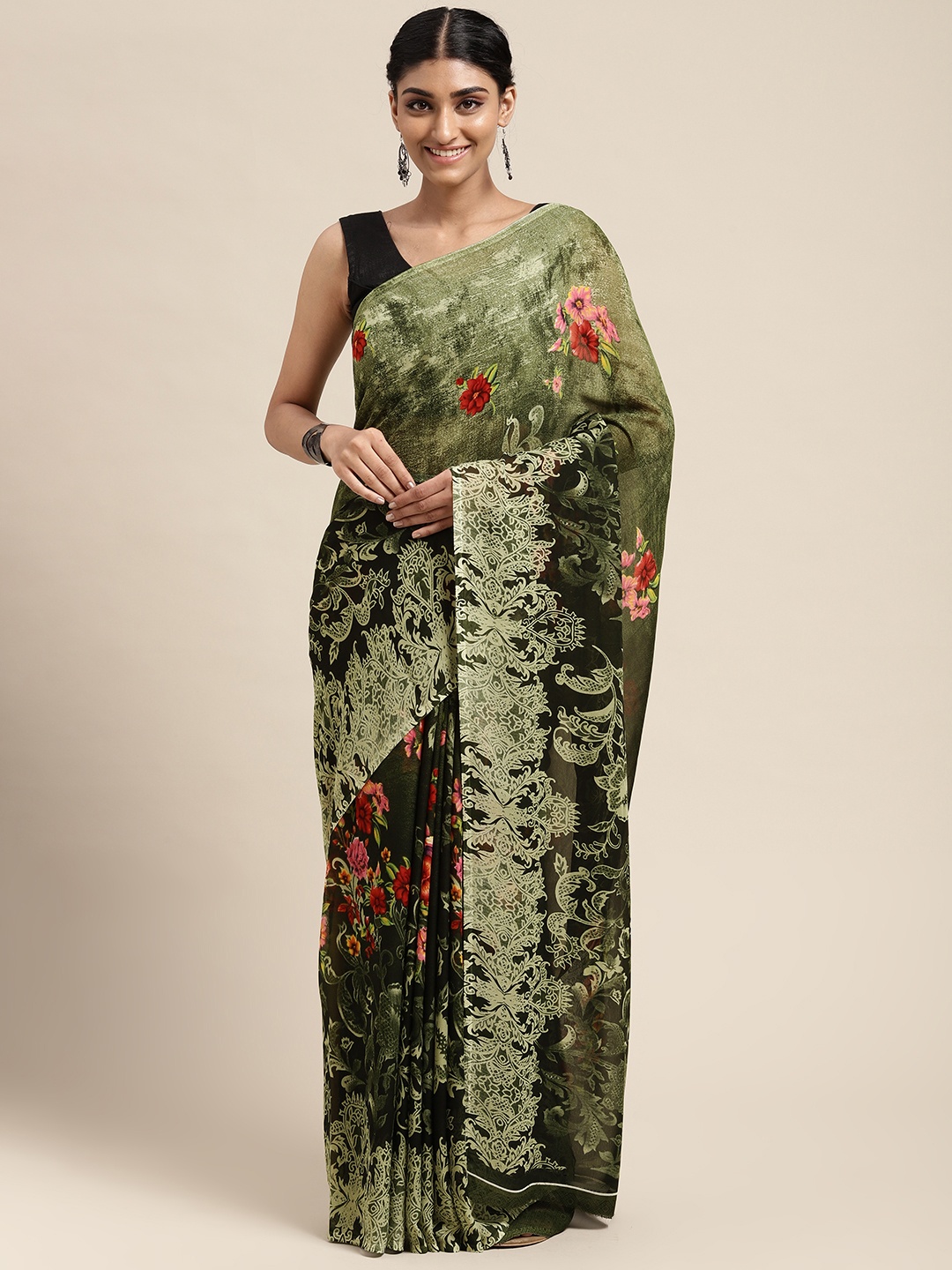 

Moda Rapido Green Poly Georgette Casual Saree