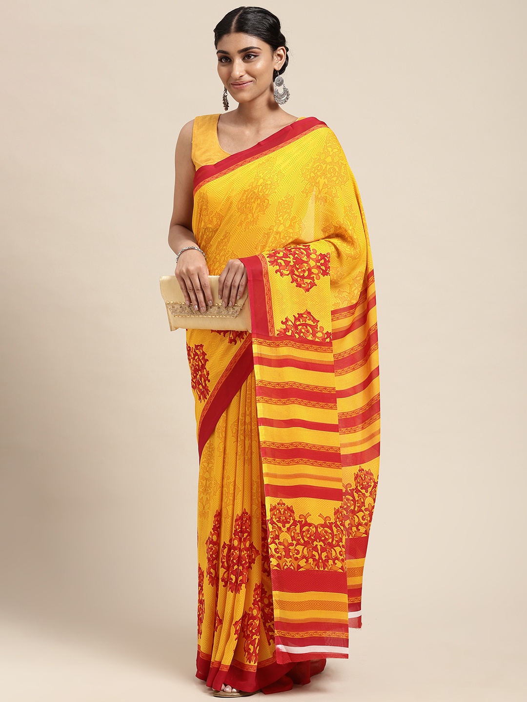 

KALINI Yellow Ethnic Motifs Saree