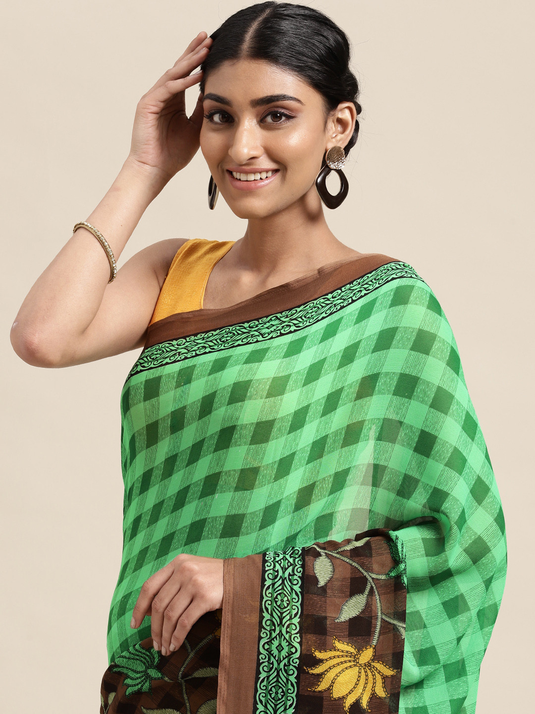 

KALINI Green Checked Saree