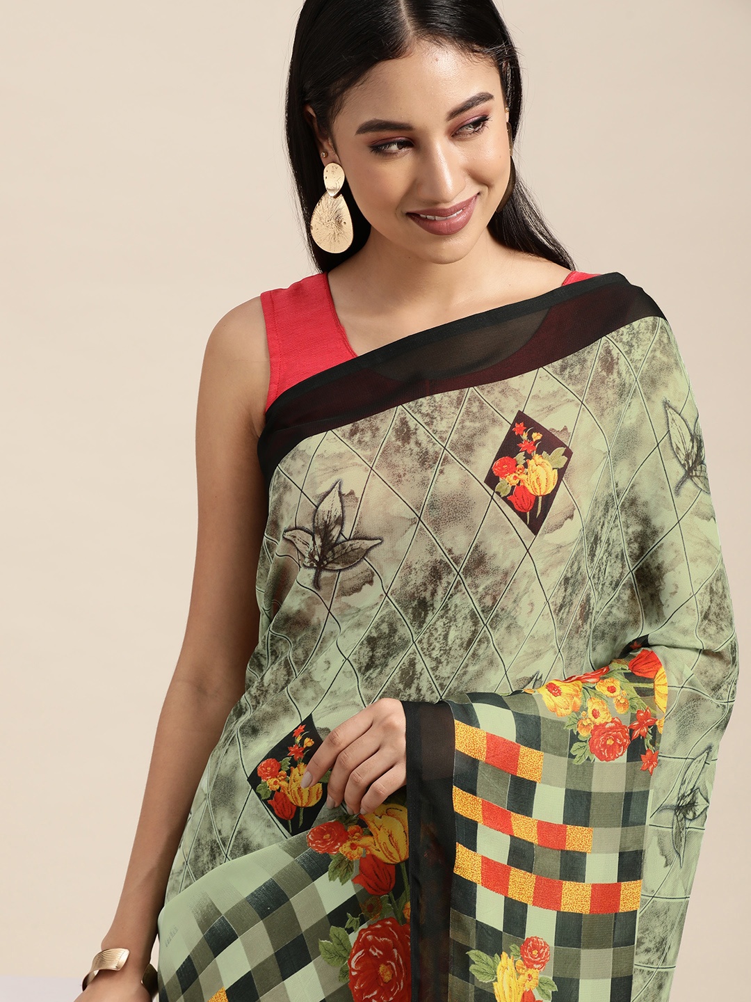 

KALINI Green Poly Georgette Casual Saree