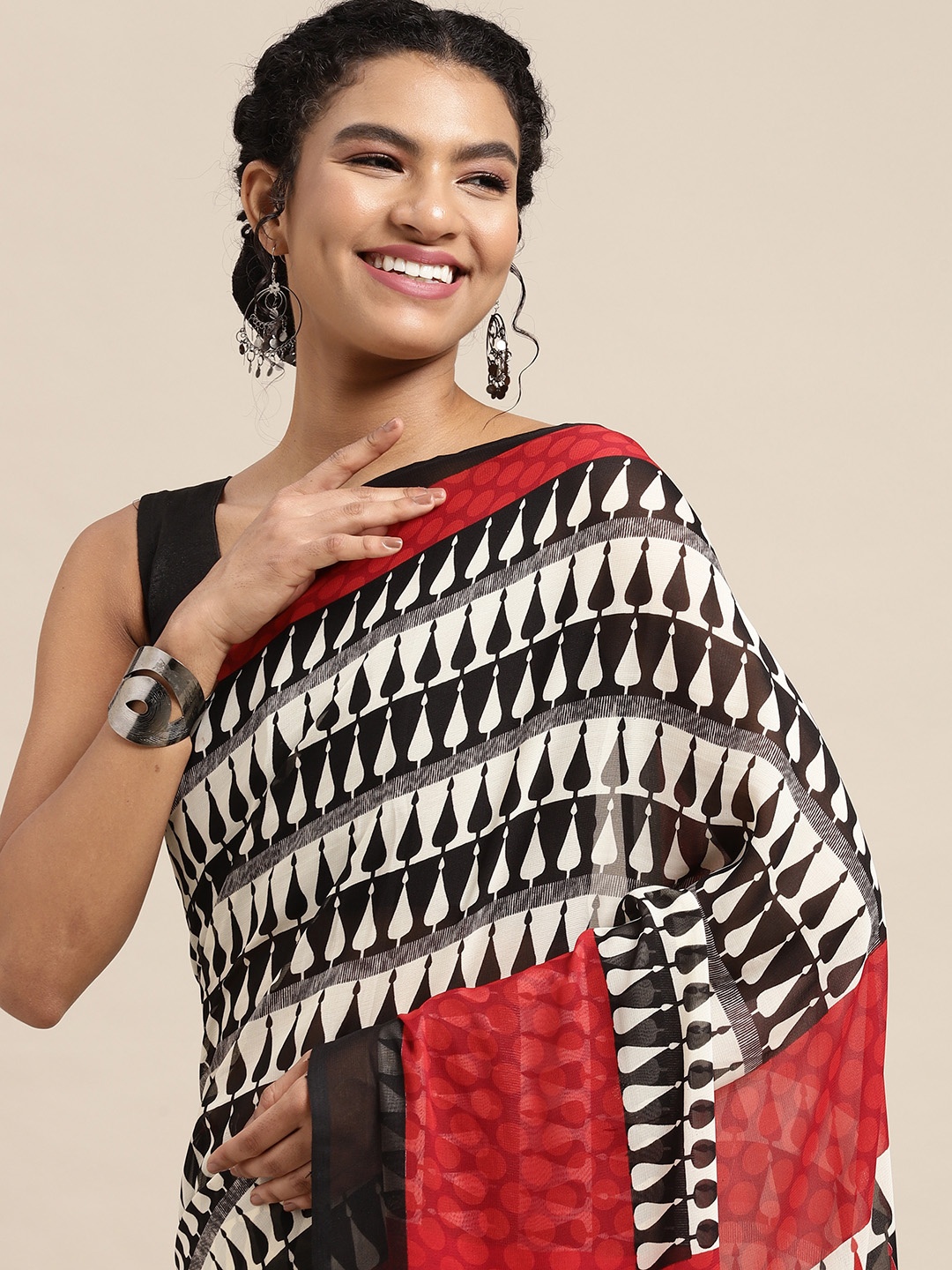 

KALINI Black & Red Ethnic Motifs Saree