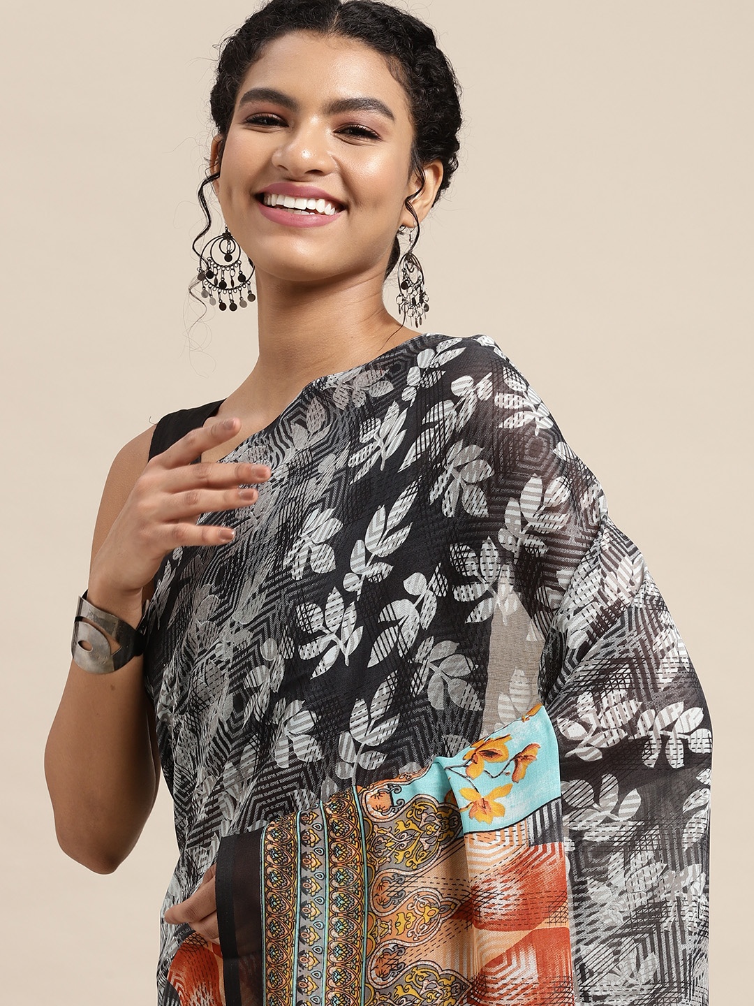 

KALINI Black & White Floral Saree