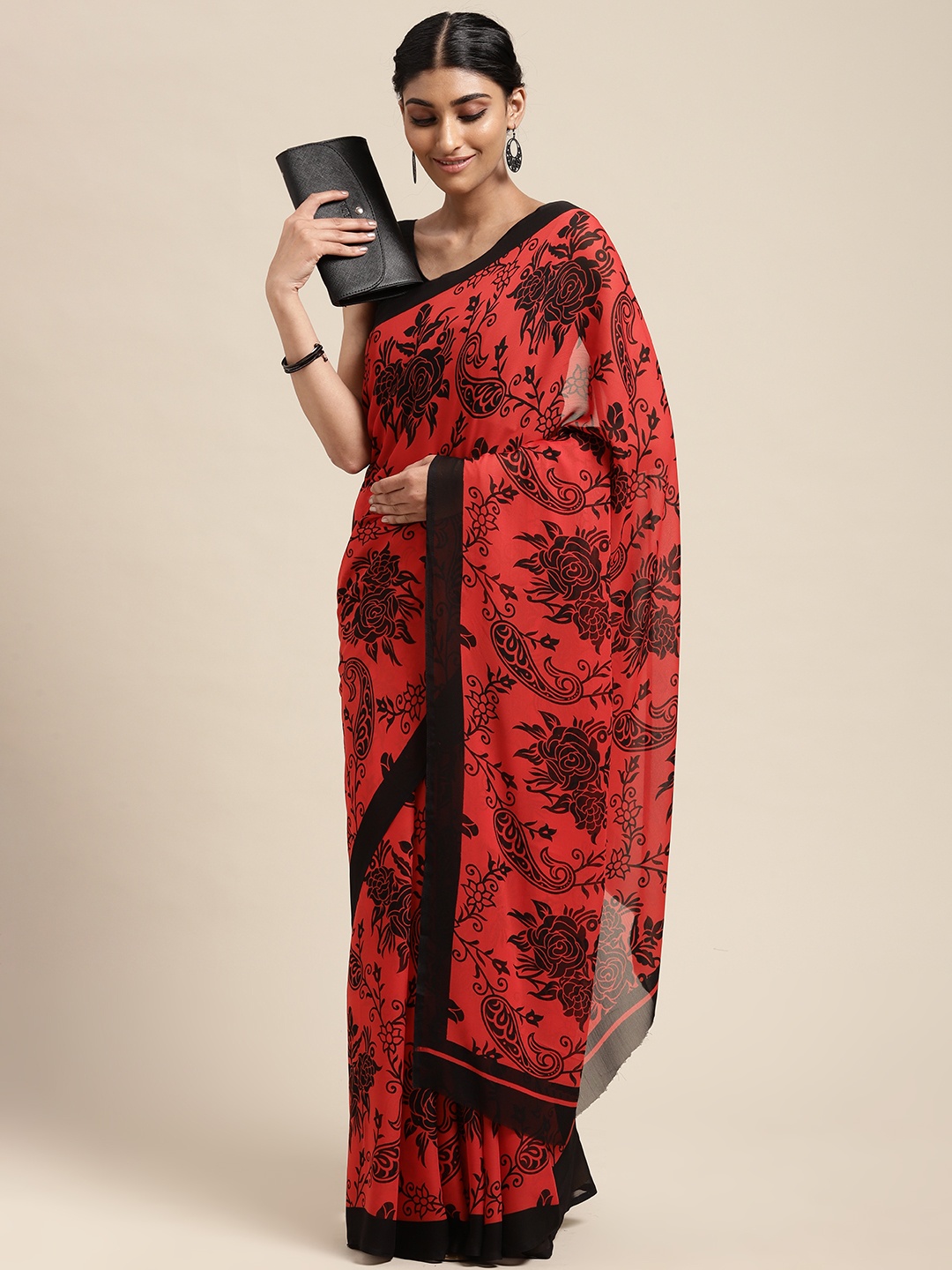

KALINI Red & Black Paisley Saree