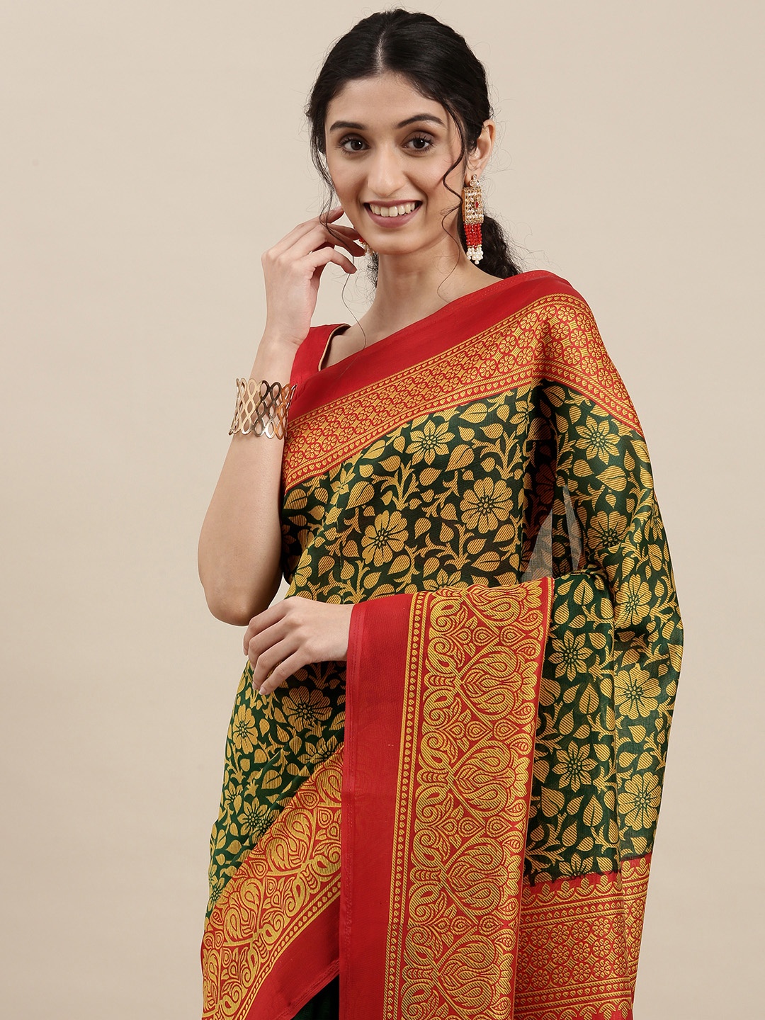 

KALINI Women Green & Red Ethnic Motifs Saree
