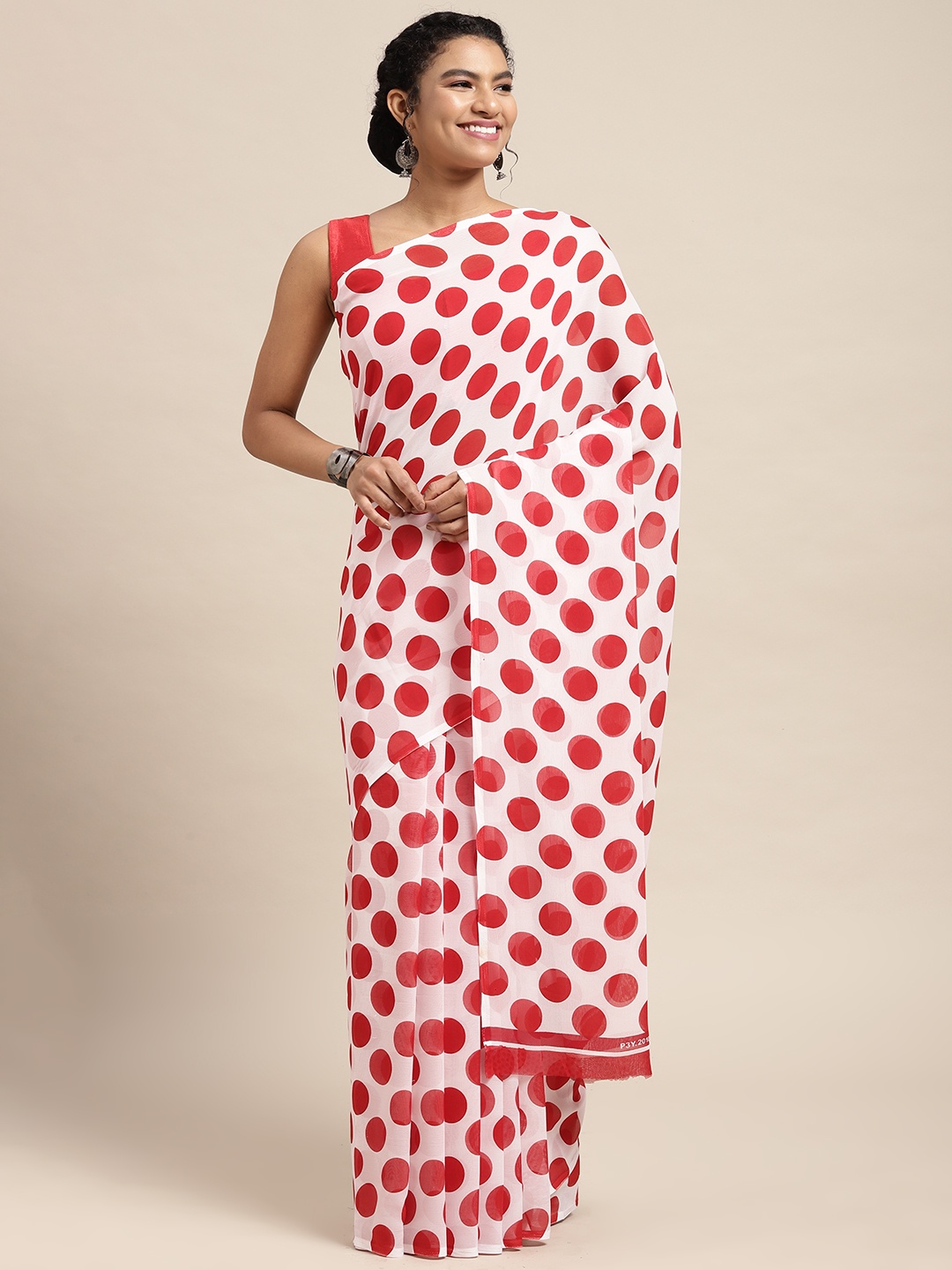 

Moda Rapido White & Red Printed Saree