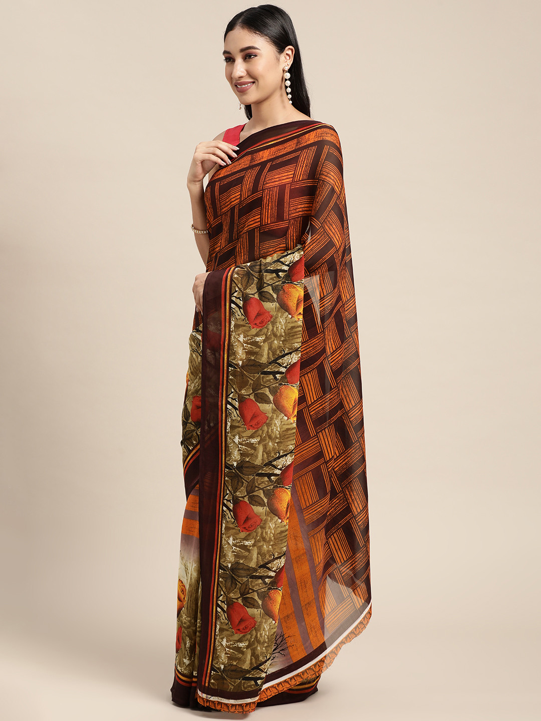 

KALINI Orange Poly Georgette Casual Saree