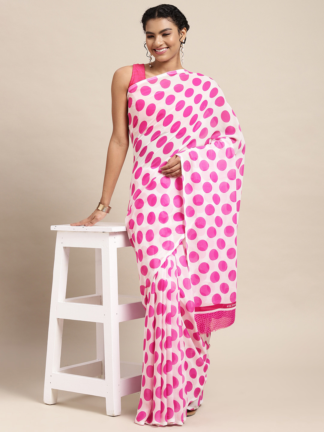 

KALINI White & Pink Printed Saree
