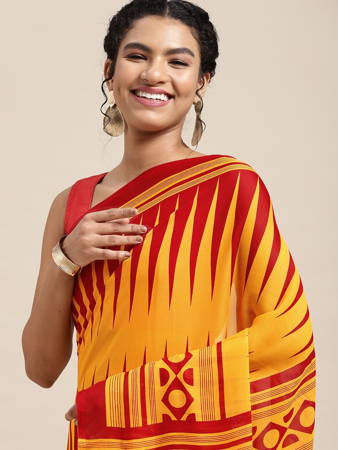 

KALINI Yellow & Red Printed Saree