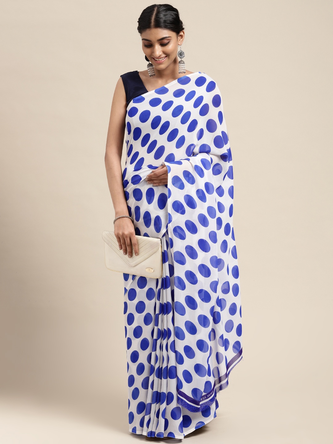 

KALINI White & Blue Poly Georgette Casual Saree