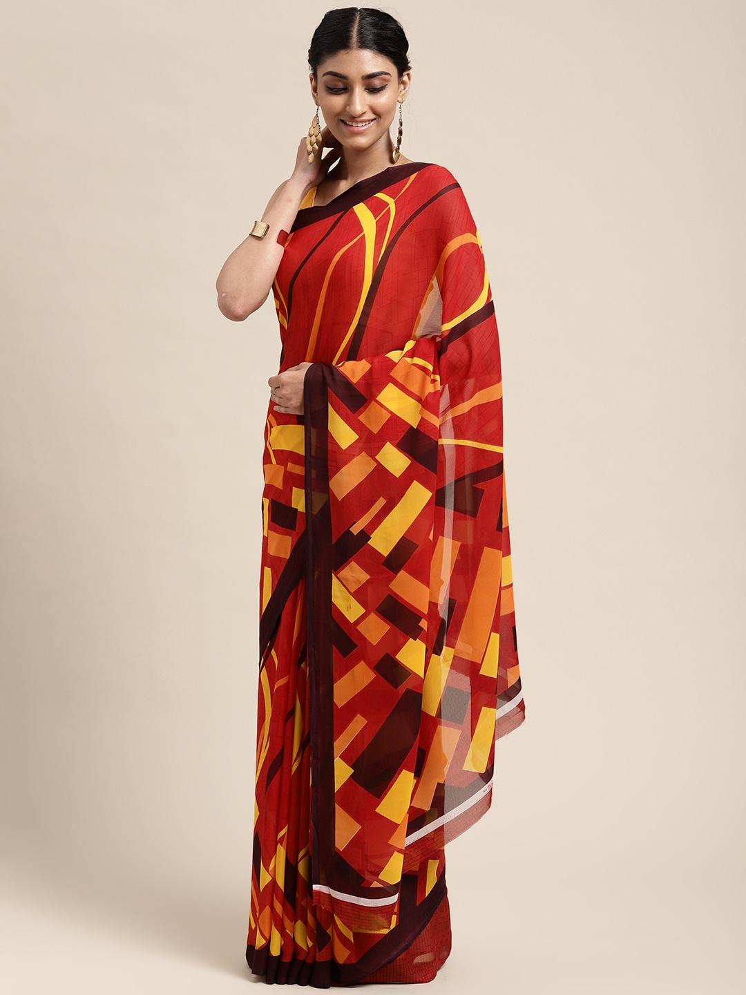 

ANAND SAREES Red Poly Georgette Casual Saree