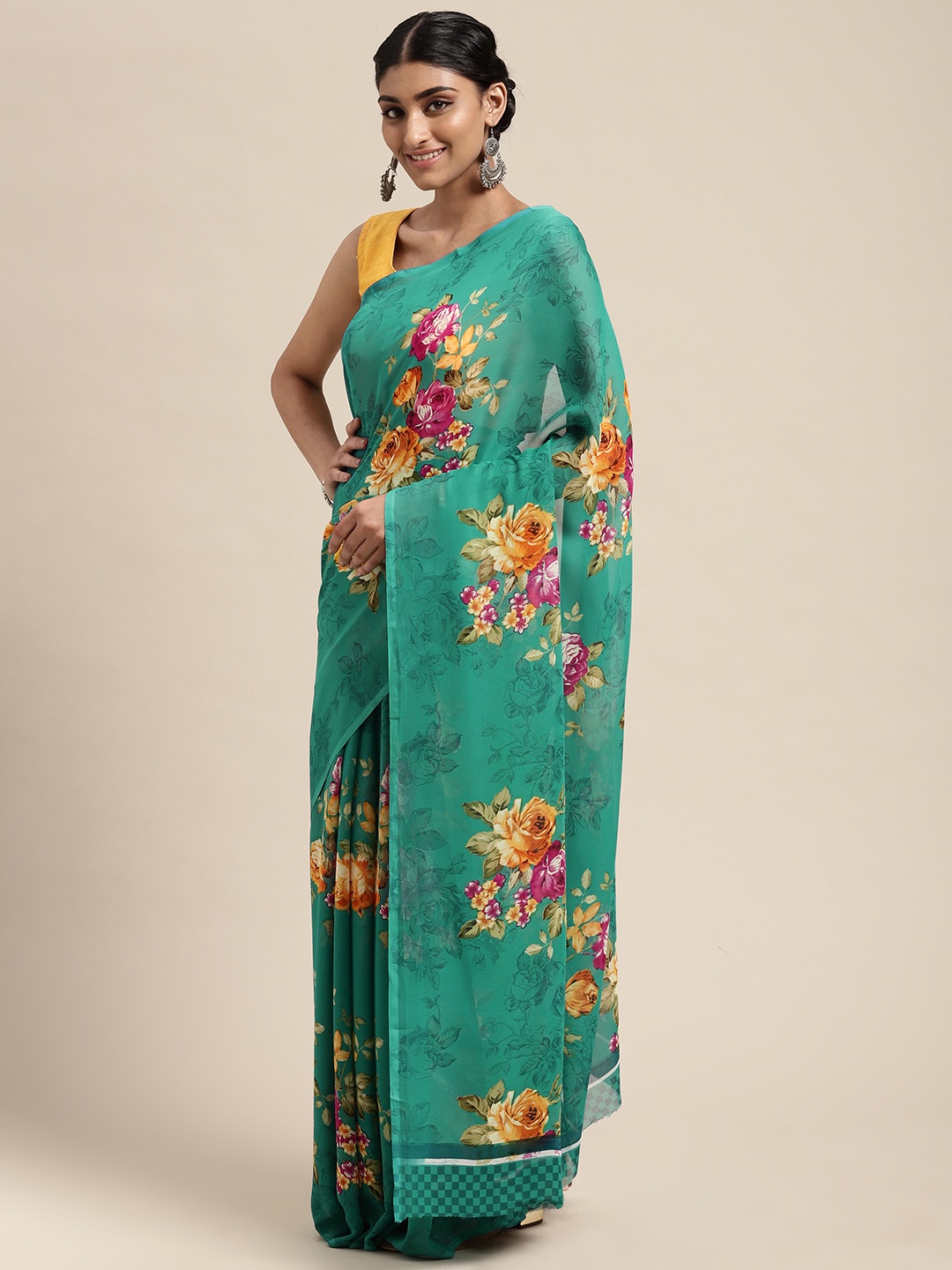 

KALINI Sea Green Poly Georgette Casual Saree
