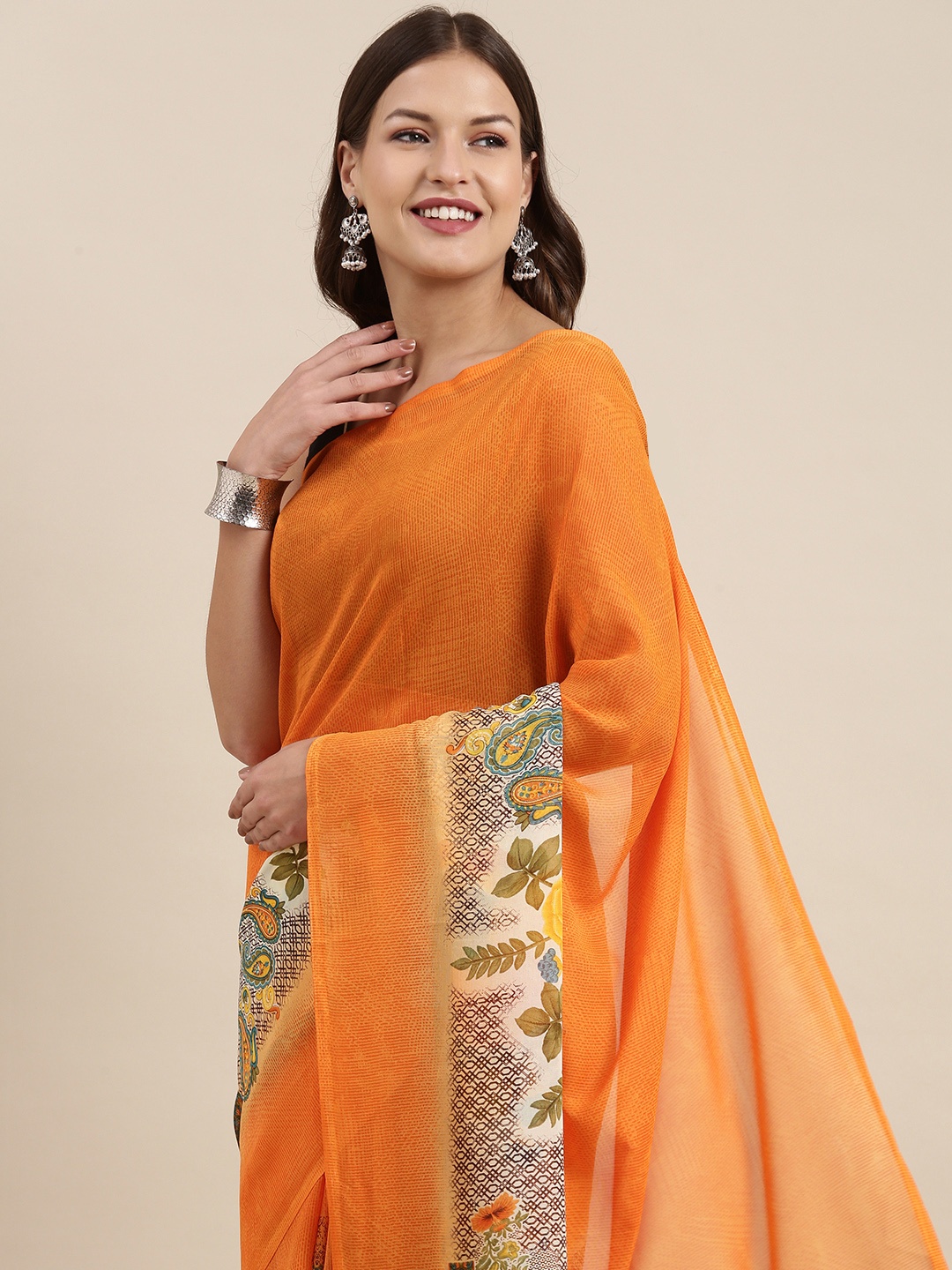 

ANAND SAREES Orange Floral Saree