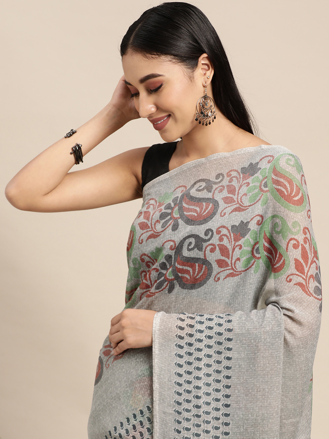 

KALINI Grey Paisley Saree