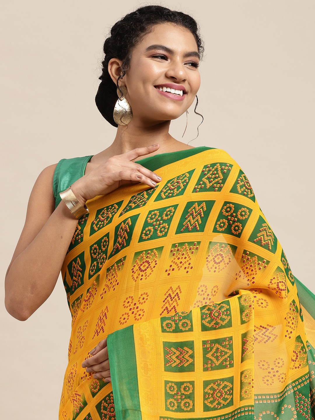 

KALINI Yellow & Green Ethnic Motifs Saree